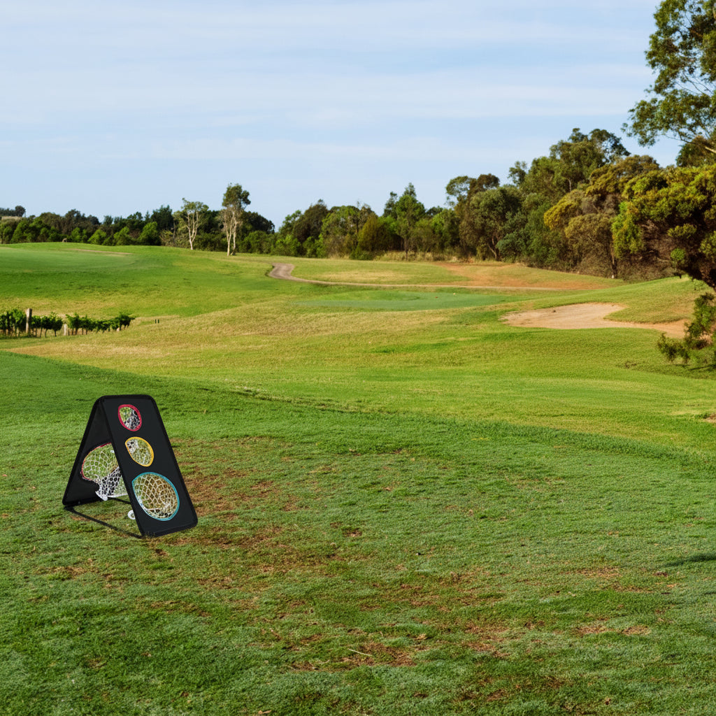 Dual-Sided Golf Chipping Net Triple Target Training System with 5 Target Holes