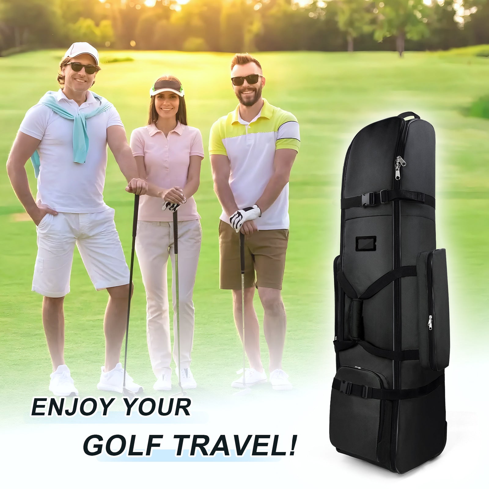 Golf Travel Bag Heavy Duty 900D Polyester Oxford Wear-Resistant Excellent Zipper With Wheel Soft Sided Foldable Golf Travel Case