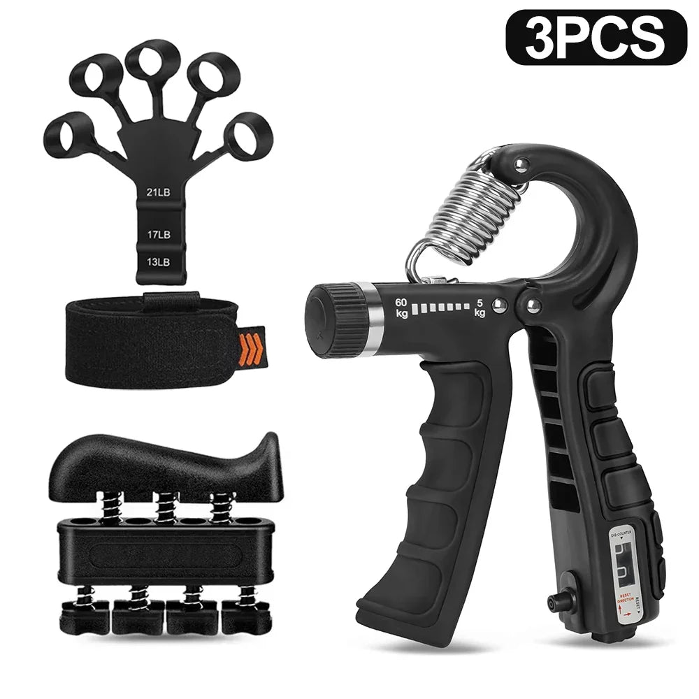 Adjustable Hand Gripper 10–60 kg (22–132 lb) Heavy-Duty Grip Strength Trainer — Wrist & Finger Exerciser with Accessories