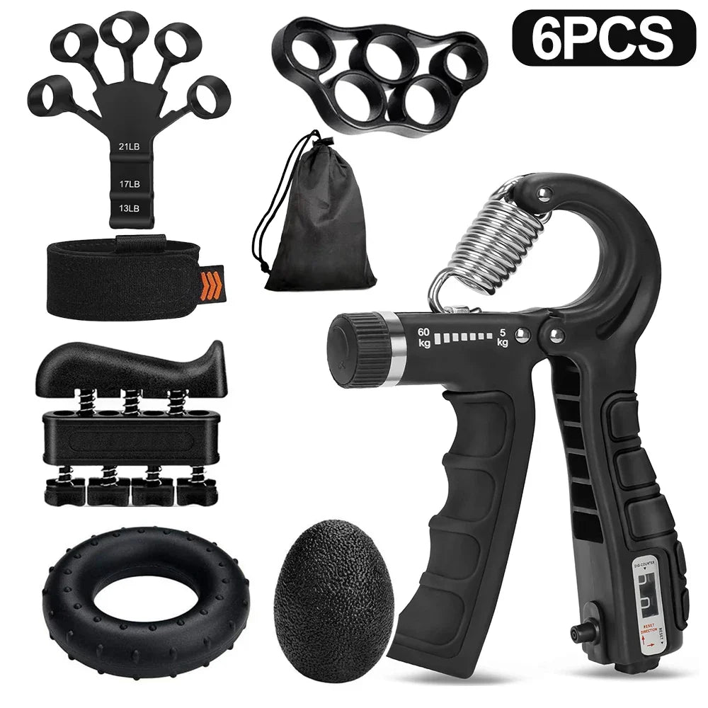 Adjustable Hand Gripper 10–60 kg (22–132 lb) Heavy-Duty Grip Strength Trainer — Wrist & Finger Exerciser with Accessories